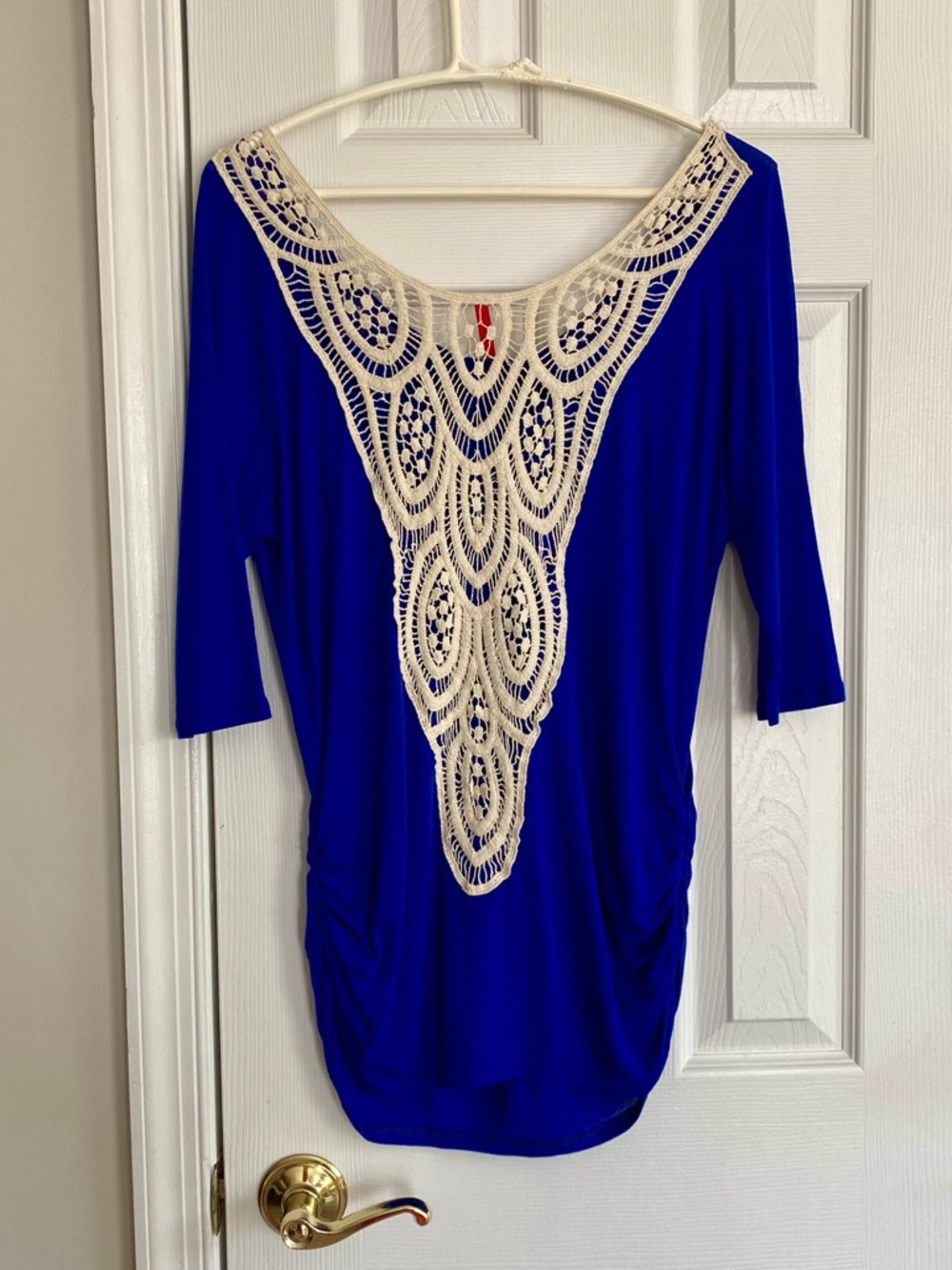 ROYAL BLUE CROCHET LACE 3/4 SLEEVE TOP